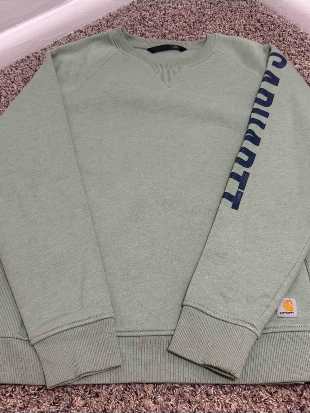 Carhartt Men’s Green Crewneck with Navy Sleeve Logo